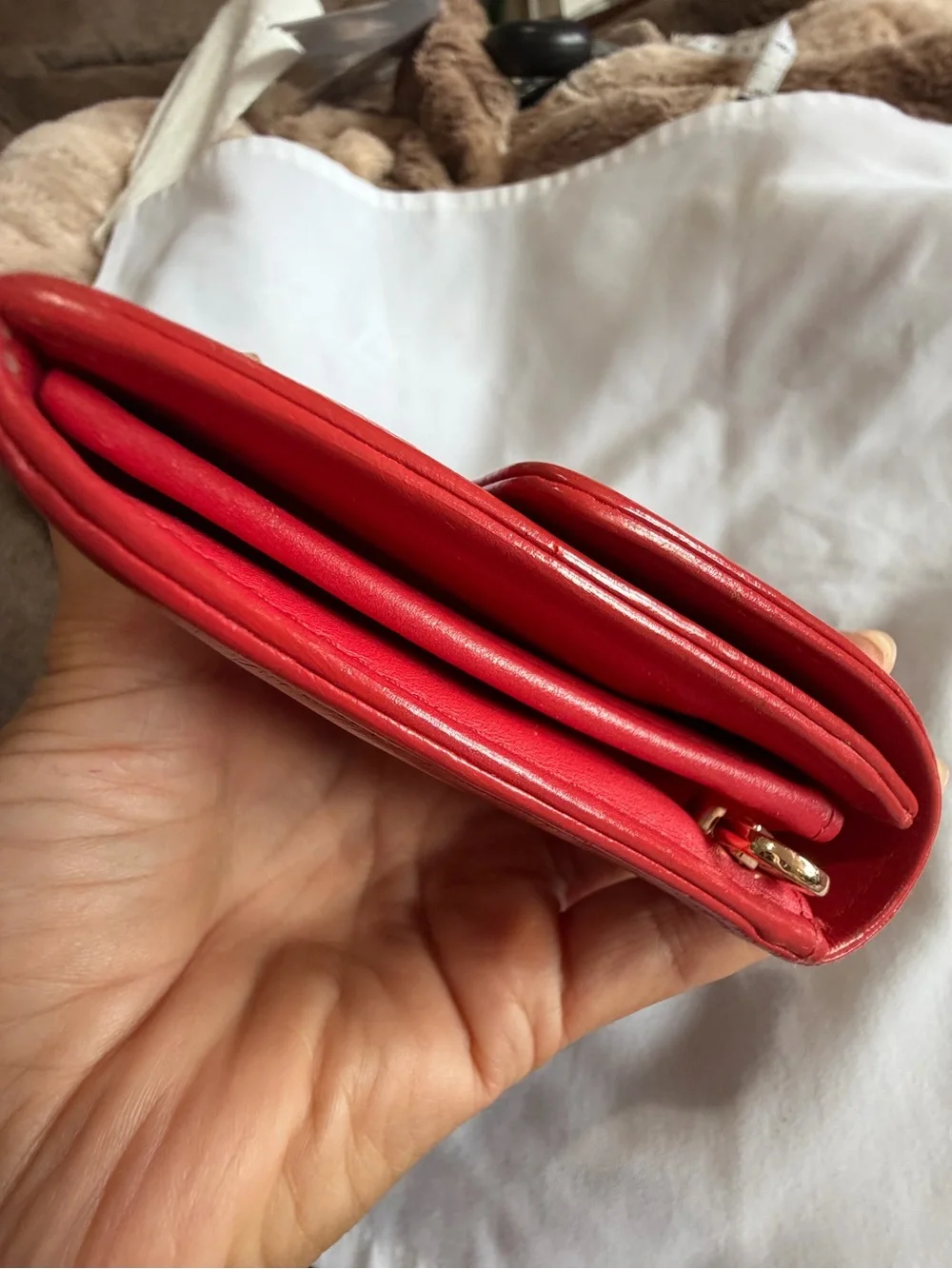 Authentic Chanel Red Lambskin Long Wallet CC Logo Series 26 w/ Added Chain